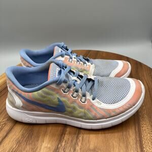 Nike Free 5.0 Shoes Boys Kids 7 Y Blue Pink Running Comfort Walking Gym Sneakers